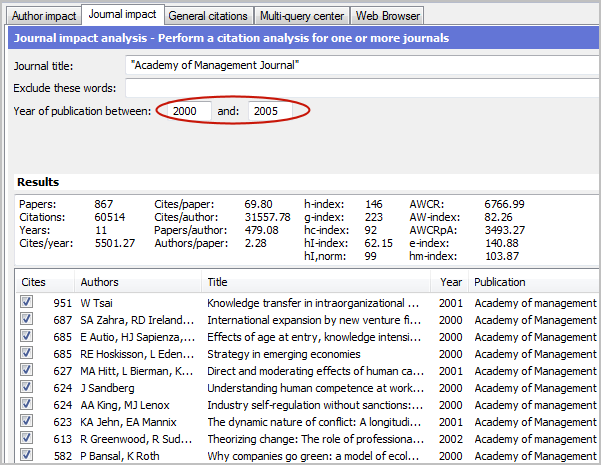 Restricting years of publication