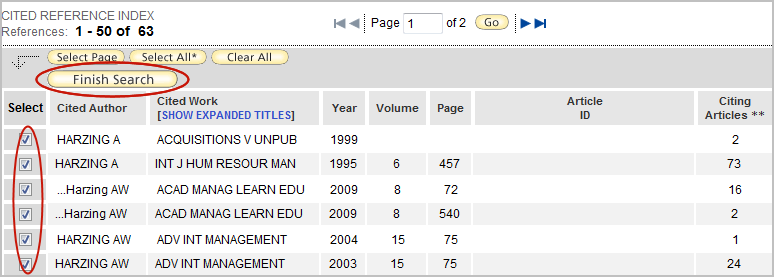 WoS finish search